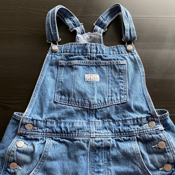 Levis Overalls Womens Small Baggy Denim Shortalls Overalls Distressed Blue boho - Picture 2 of 10